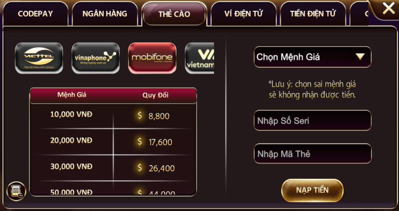 Hướng Dẫn Nạp Tiền Clubv Chi Tiết Và An Toàn 4 Nạp tiền ClubV bằng thẻ cào điện thoại